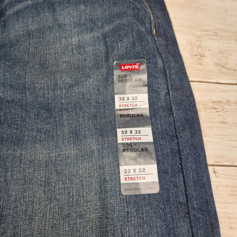 Levi's 505 Regular Straight Leg Jeans Mens 32x32 Dark Wash Stretch Denim